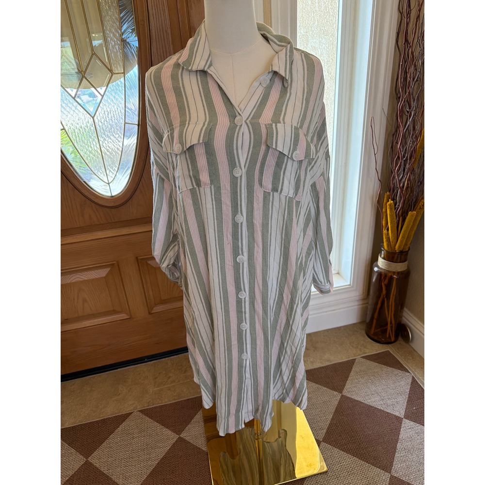 Torrid Striped Button Down Shirt Dress Green Pink White Plus Size 0